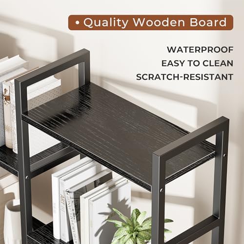 SUPERJARE Triple Bookshelf, Bookcase with 17 Open Display Shelves, Wide Book Shelf Book Case for Home & Office, 6 Tier, Black, ABC003B - Image 4