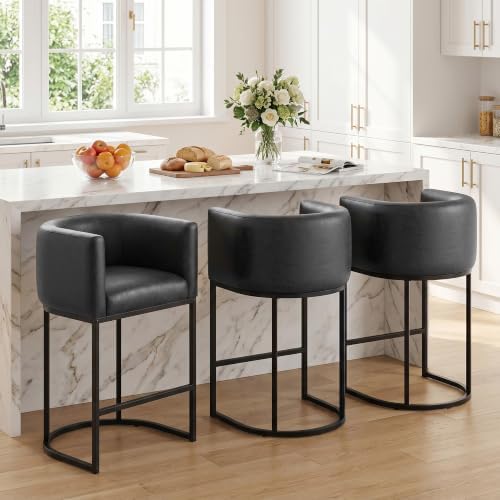 Counter Height Bar Stools for Kitchen Island, Modern Counter Stools for Dining Room, 24 Inch Seat Height Barstools with Metal Legs, Faux Leather Bar Stool with Back Footrest, Black - Image 7