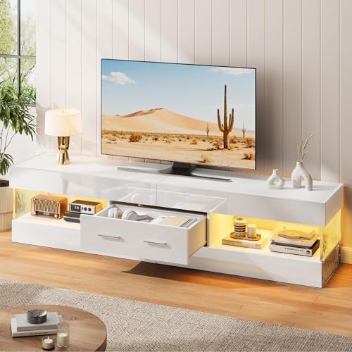 Bestier 67" Modern TV Stand for 75 Inch TV, LED Entertainment Center, White - Image 5