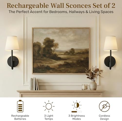 Bell+Howell 2 Pk Rechargeable Wall Sconces Set of Two - Black - Image 2