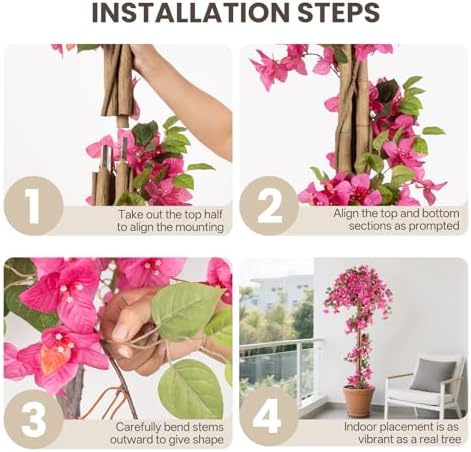 6FT Fake Bougainvillea Tree – Tall Artificial Pink Flower Plant for Home or Office Decor, Realistic Faux Tree for Living Room, Hallway, or Indoor Garden - Image 4