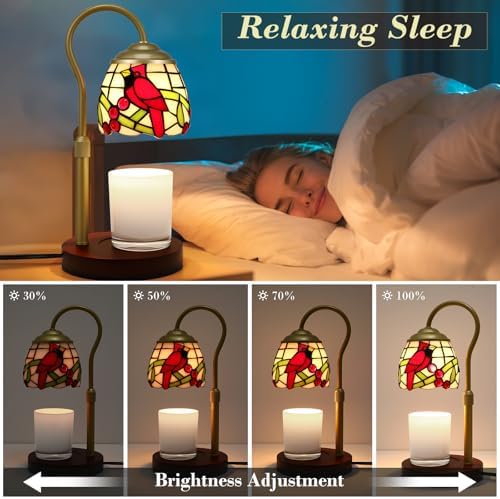 Candle Warmer Lamp with Timer Dimmer, Adjustable Height Candle Warmer for Jar Candles, Birthday Gifts for Women New Home Bedroom Decor Tiffany Red Cardinal Style Stained Glass with 2 Bulbs - Image 3