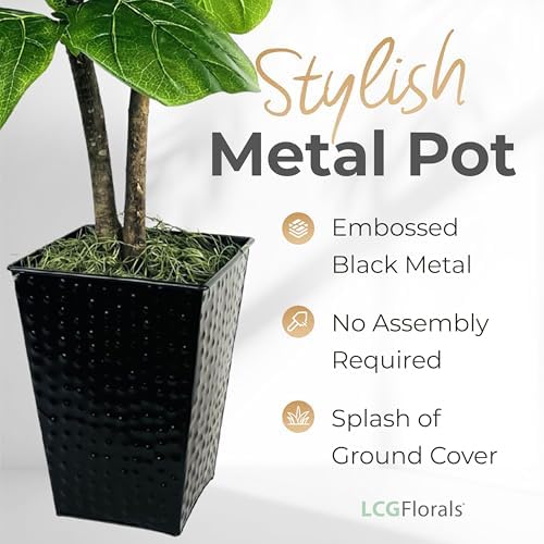 LCG Florals 3.2ft Artificial Fiddle Leaf Fig Tree - Real Wood Trunk, Preassembled, No Maintenance Indoor Faux Plant in Black Metal Pot - Living Room, Home & Office Decor - Image 7