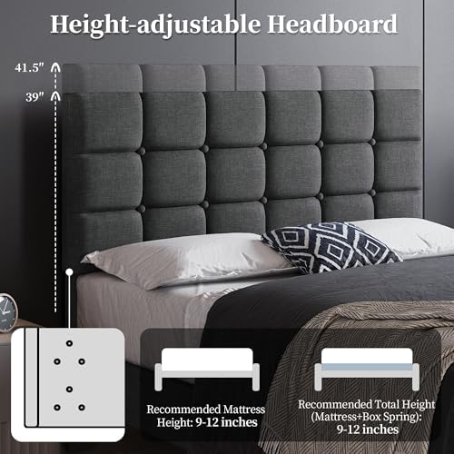 Yaheetech Full Size Upholstered Tufted Bed Frame with Headboard - Image 4