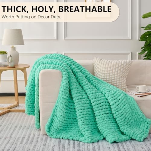 L'AGRATY Chunky Knit Throw Blanket for Couch, 50'' x 60'' Knit Throw, Aqua - Image 5