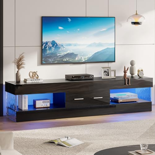 Bestier 67" Modern TV Stand for 75 Inch TV, LED Entertainment Center, Black - Image 5