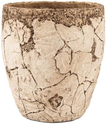 11" H x 10" Dia Fiberstone Planter Pot with Drainage Hole, Handcrafted Distressed Decorative Flower Pot for Indoor Outdoor Plants, Rustic Earthy Brown Boho Planter for Patio, Garden & Home by Unknown