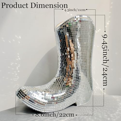 Disco Cowboy Boot Vase, 9.5in Ceramic Mirror Flower Vase - Image 6
