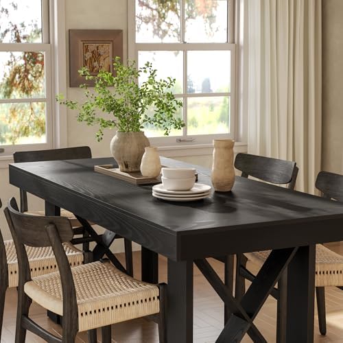 LITTLE TREE Dining Table for 4 People, 63-Inch Farmhouse Rectangle Kitchen Dinner Table for Dining Room, Kitchen, Living Room, Black - Image 3
