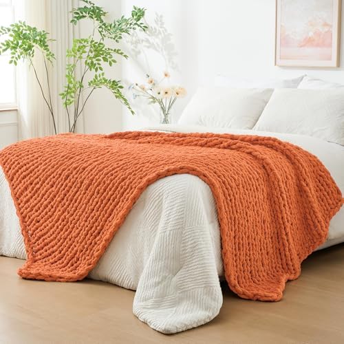 Bigacogo Chunky Knit Throw Blanket for Couch, 40x80 inches, Terracotta by Bigacogo