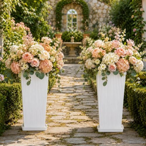 NicBex 24" Tall Planters for Outdoor Plants Set of 2 Square Fluted,White - Image 5