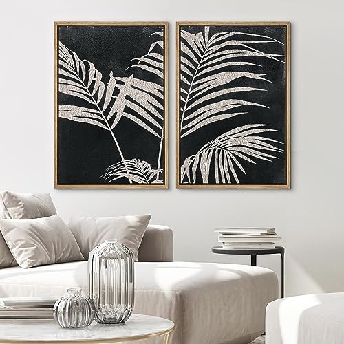 SIGNWIN Framed Canvas Print Wall Art Palm Leaf Print, Minimalist Wall Art, Black White Wall Art Prints for Living Room, Bedroom, Office - 24"" x36 x2 Natural - Image 3