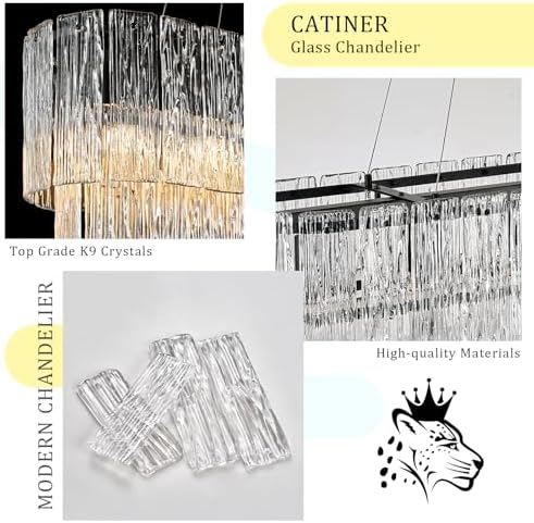 CATINER 35.5" Rectangle Crystal Glass Chandelier 6-Light Black Chandeliers - Image 4
