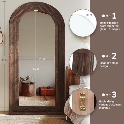 ZHUNFA Arched Full Length Mirror with Solid Wood Frame - Image 2