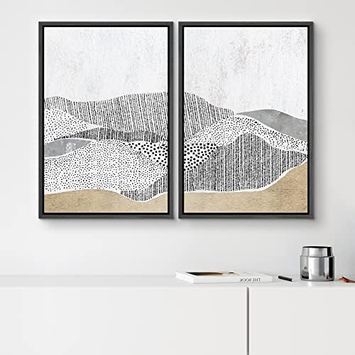 SIGNWIN Framed Canvas Print Wall Art Set Grunge Black & Brown Landscape Abstract Geometric Digital Art Minimalism Modern Art Decorative Boho for Living Room, Bedroom, Office - 16"" x24 x2 Black - Image 2