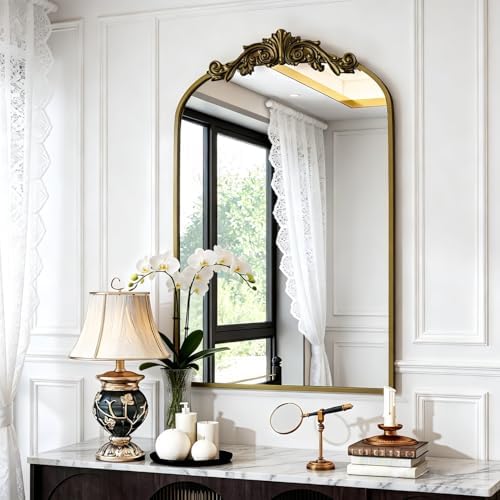 Dewfig Vintage Arched Wall Mirror, 36"x24" Antique Bronze Bathroom Mirror by YourSpacePerfectlyReflected
