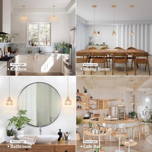Shenmoyl Pendant Light 2 Pack with Amber Tulip Glass Lmapshade, Brass Vintage Pendant Light Adjustable Hanging Light for Kitchen Island Dining Room Hallway - Image 3