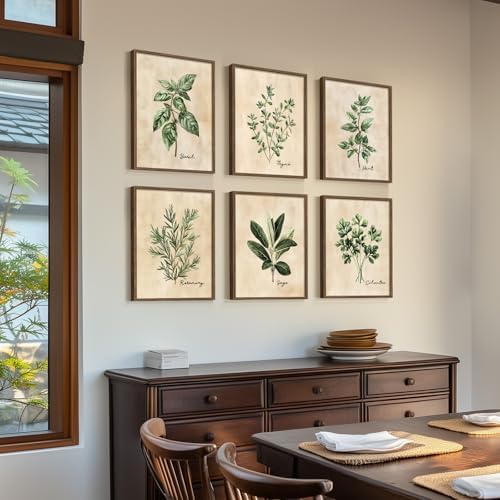 Framed Rustic Sage Green Botanical Wall Art for Kitchen, 6 Piece 11x14 In - Image 2