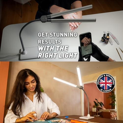 DuoPro Table Lamp - Double Shade LED Task Lamp, 4 Brightness Levels, 6,000K Daylight, 2,100 Lux, Anti-Glare, Flexible Arm, Touch Dimmer - Ideal for Sewing, Crafting, Reading - Image 5