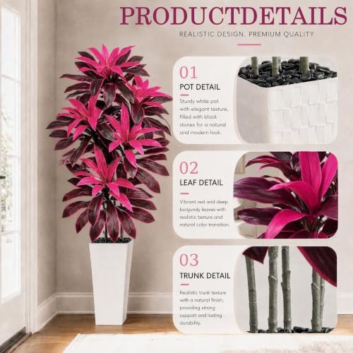Artificial Purple Dracaena Tree 6FT, Tall Fake Plants Indoor - Image 3