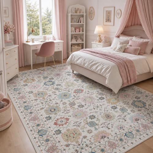 Amada Vintage Washable Area Rug,8'x10',Beige/Multi - Image 2