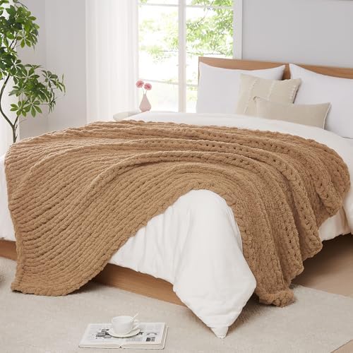 L'AGRATY Chunky Knit Throw Blanket for Couch, 50'' x 60'' Knit Throw, Tan by LAGRATY