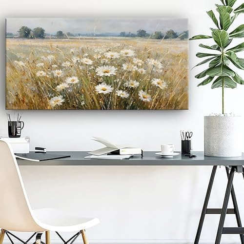 Abstract White Flower Landscape Picture Canvas Art Hanging Living Room Dining Room and bedroom,Grassland scenery Wall Art Prints Modern Style Artwork Waterproof Ready to Hang - 20x40 Inch - Image 5