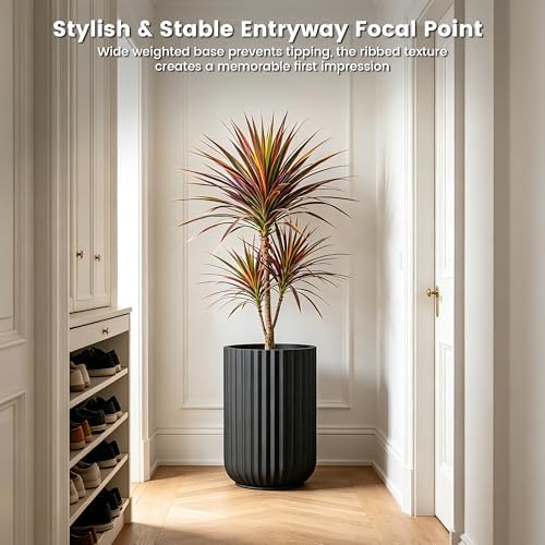 Kante Large Round Column Black Concrete Planter 21.7" Tall, Outdoor - Image 5