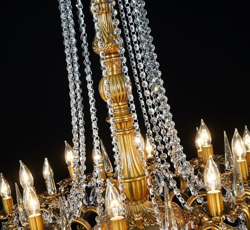 24-Light Antique Gold Crystal Chandelier, Extra Large Luxury Candle Chandelier Lighting Fixture for High Ceiling Foyer, Grand Entryway Living Room, Oversized D39 H64 - Image 6