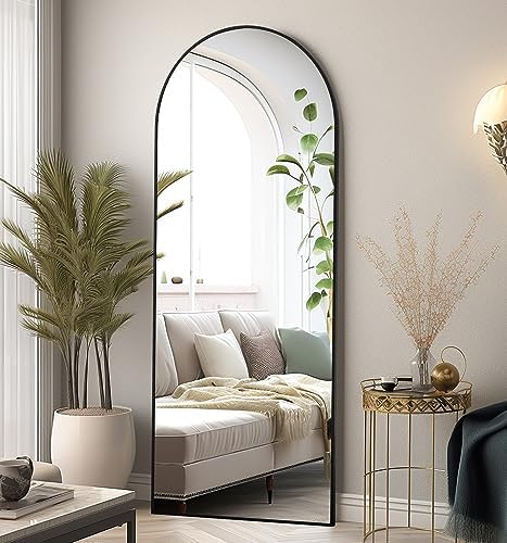 Floor Mirror, 64"x21" Black Full Length Mirror, Arched Mirrors Full Length, Freestanding Mirrors, Arch Floor Length Mirror with Thin Aluminum Frame Hanging or Leaning, Wall Mounted Mirror for Bedroom by ZMYCZ