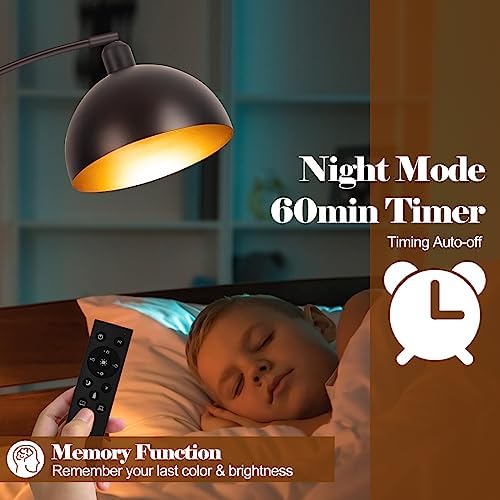 Bronze Arch Floor Lamps for Living Room Dimmable - Upgraded 9W LED Arc Lamp with 4 Color Temperatures, Remote Control Rustic Arched Floor Lamp, Reading Standing Lamp for Bedroom (Bulb Included) Brown - Image 2