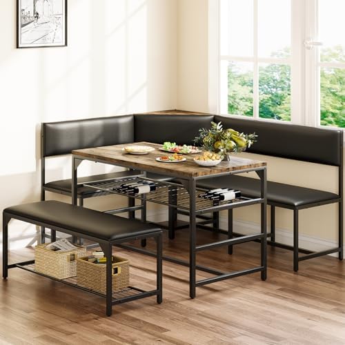 Concho Corner Dining Table Set with Soft Seat, Coffee Brown by Concho