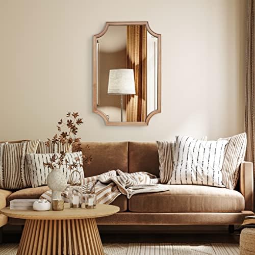 WallBeyond 24" x 36" Full Scalloped Corners Arch Rectangle Wall Mirror with Wood Frame for Entryway, Living Room or Bedroom Home Decor - Light Woodgrain [24" x 36" Natrual] - Image 4