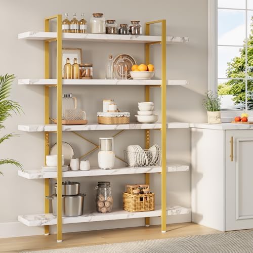 OtterOasis Heavy Duty 5-Tier Industrial Bookcase, 47" Wide Wood Bookshelf for Home Office, 120lbs Shelf Capacity, Shelving Display with Reinforced Horizontal Shelf for Living Room Bedroom,White - Image 6