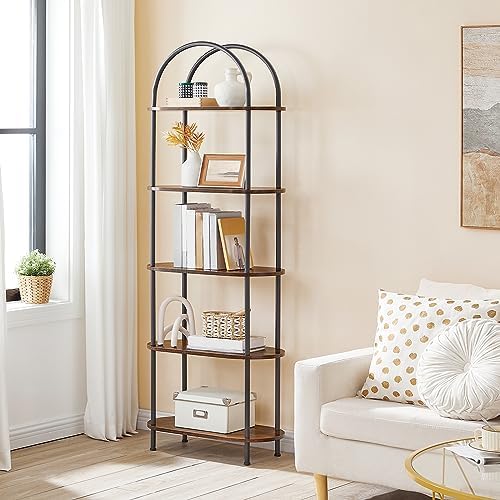 HOOBRO 5 Tier Open Bookshelf, Industrial Arched Bookcase Display Shelf Rack, Wooden Bookcase Storage Shelf Metal Frame, Tall Storage Organizer for Home, Easy Assembly, Rustic Brown BF176SJ01 - Image 4