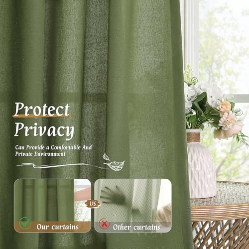 LAMIT Olive Green Semi Sheer Linen Curtains 72 Inch Length for Living Room - Image 5