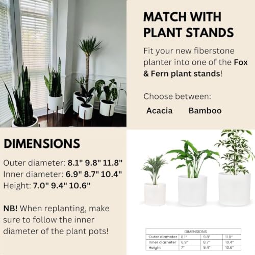 Fox & Fern Large Planter for Indoor or Outdoor, White Matte, 8/10/11.8 Inch - Image 4