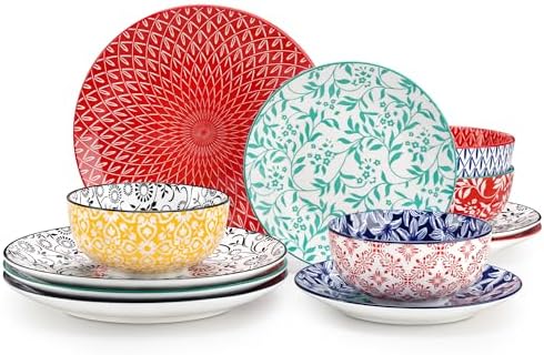 vancasso SELENE Plates and Bowls Set for 4, 12 Pieces Dinnerware Sets, Mircowave and Dishwasher Safe Dishes Set, Porcelain Muted Dinnerware by vancasso