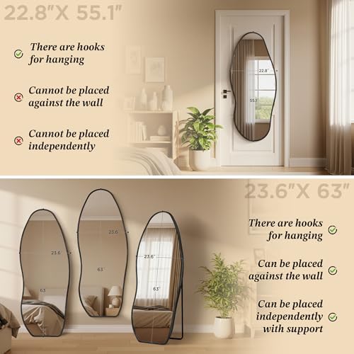 Dorlicecass Mirror Full Length - Irregular Full Body Mirror Standing or Leaning or Wall Hanging 63"x 24" Asymmetrical Aviation Aluminum Alloy Frame Unique for Bedroom, Living Room, Cloakroom, Entryway - Image 5