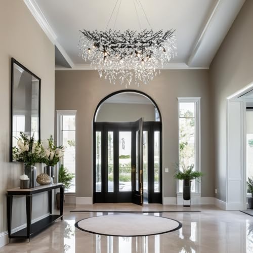 YUYI 47" Black Crystal Chandelier, 14-Light Tree Branch Chandelier, Modern Round Chandeliers for Dining Room, Living Room, Foyer, Entryway, Kitchen, Bedroom, Luxury K9 Crystal Raindrop Fixture - Image 3