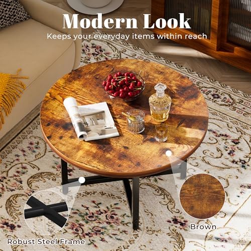 Round Coffee Table, Small Coffee Tables for Living Room, Brown Coffee Table - Image 4