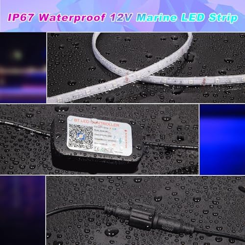 Boat Lights LED Waterproof, Pontoon Boat Led Lights Strip, Marine Led Strip Light, Multicolor 12v RGB LED Strips Outdoor IP67, Night Fishing Lighting with APP & Remote for Bass Jon, RV, Kayak (40FT) - Image 2