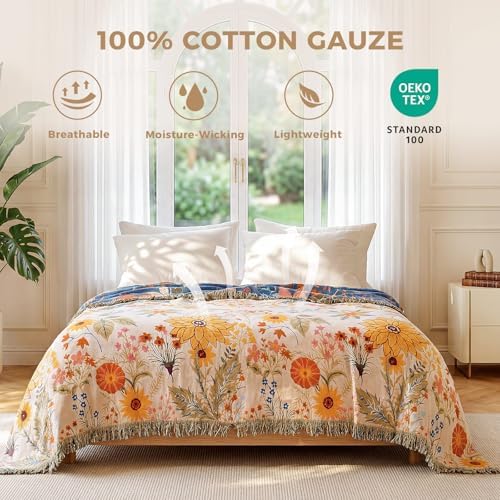 LUTBM Boho Throw Blanket for Bed 60"x80", All Season Cotton Couch Blankets - Image 2