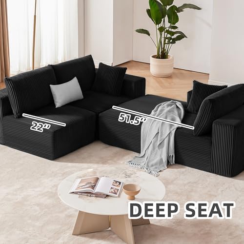 108" Boneless Couch with Chaise, Cloud Sectional Modular Sofa, Black - Image 6