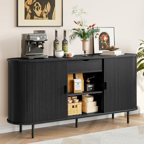 ONBRILL 63" Sideboard Buffet Cabinet with Storage Drawer & Shelves,Black by ONBRILL