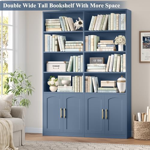 FACBOTALL Bookshelf and Bookcase with Doors, Double Wide Large Bookshelves - Image 5