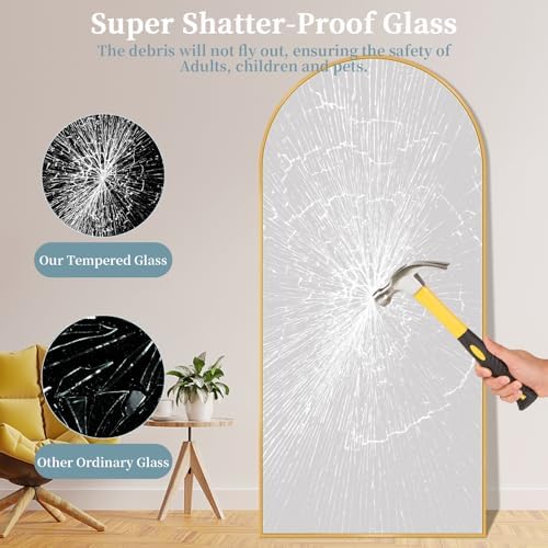 71"x32" Arched Full Length Mirror with Stand,Full Body Floor Mirror - Image 4