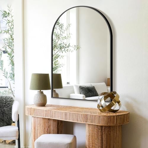 FICTOR 26" x 38" Arched Bathroom Vanity Mirror for Over Sink, Black - Image 5