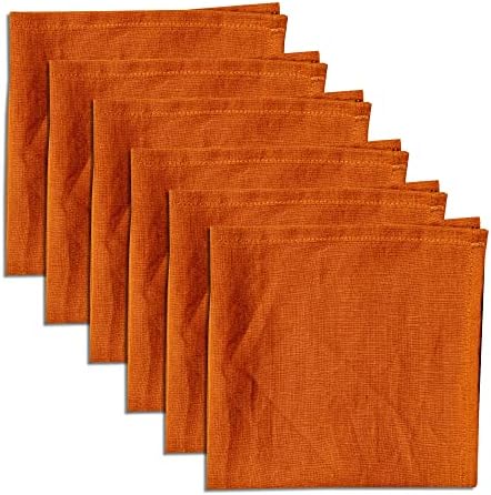 100% Pure Linen Dinner Cloth Fall Napkins 15 x 15 Inch Caramel - Set of 6 Pack European Flax Natural Fabric Washable for Thanksgiving Home and Kitchen by LinendoHOME