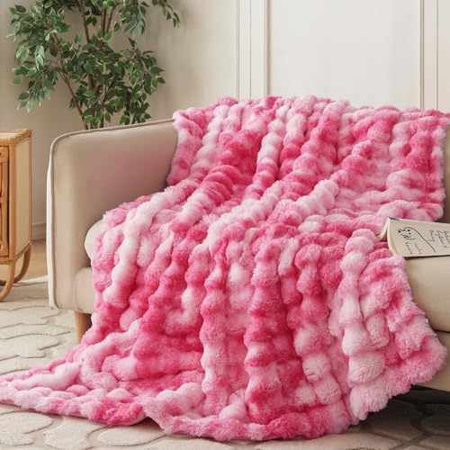 COOVA Soft Bubble Faux Fur Throw Blanket, 50"x60", Tie-dye Pink by COOVA